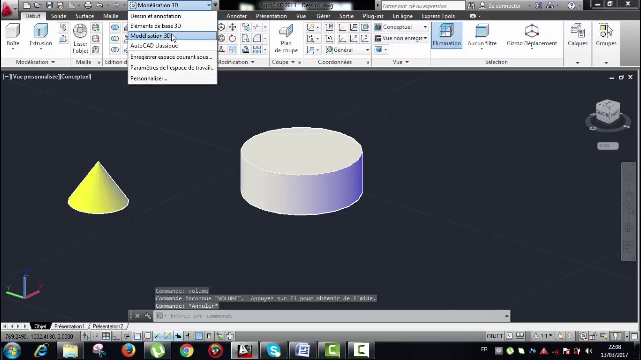 Leçon 12 Autocad : comment trouver le volume d'une forme sur autocad ...