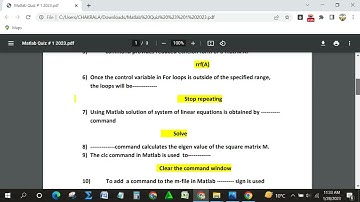 MTH643(Matlab Quiz # 1 2023 Part # 2 || Lecture  9 to 19|| Virtual University Of Pakistan