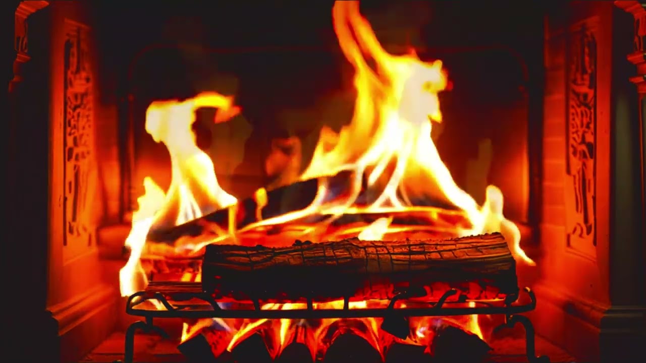 🔥Bluish Flame Fireplace with Intense Flames Glow on Logs with Authentic Crackling Fireplace Sound.