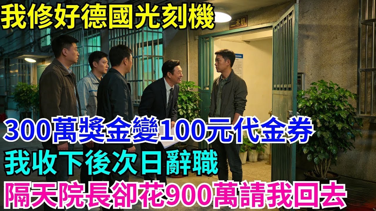 我修好德國光刻機，300萬獎金變100元代金券，我收下後次日辭職，隔天院長卻花900萬請我回去