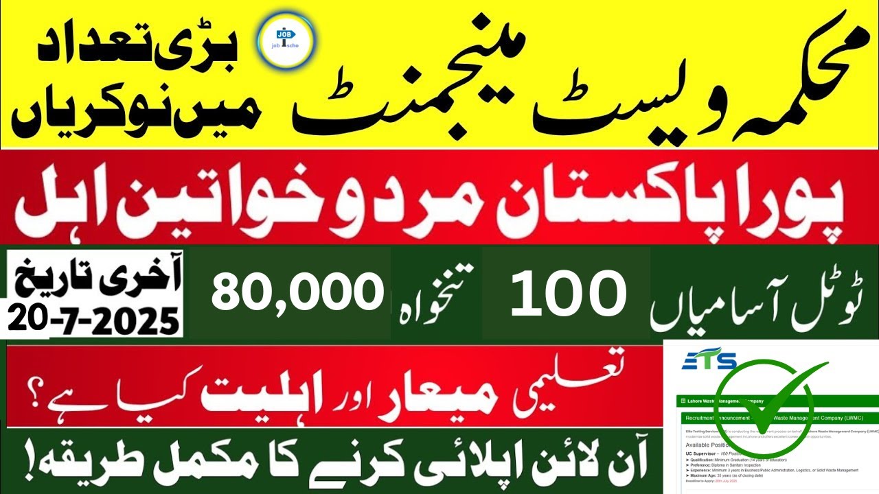 Waste Management Company Govt Jobs 2025 | How to Apply for LWMC | Latest Govnt Jobs 2025 In Pakistan