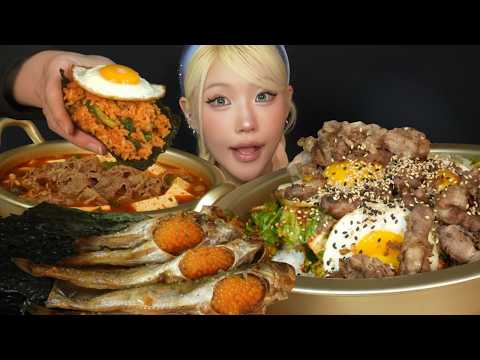 SPRING CABBAGE BIBIMBAP & ROE-FILLED GRILLED FISH & BEEF BELLY STEW | MUKBANG ASMR | BIG BITES