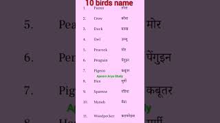 10 birds name in English and Hindi | Bird Name | Apoorv arya study