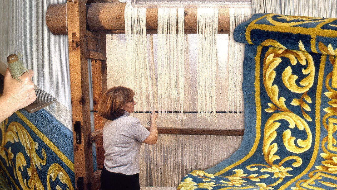 Шерстяной ковер ручной работы. Эффектный пошаговый крой на сложном традиционном ткацком станке.