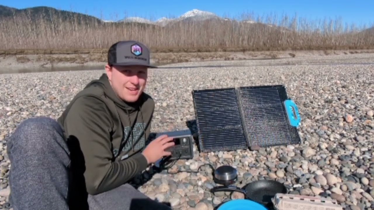 BLUETTI  Solar panel test run! Breakfast at the river