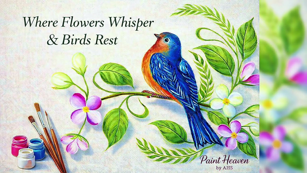 Flowers & Leaves Painting on Branch | Acrylic Nature Art | Relaxing Painting | Part 2