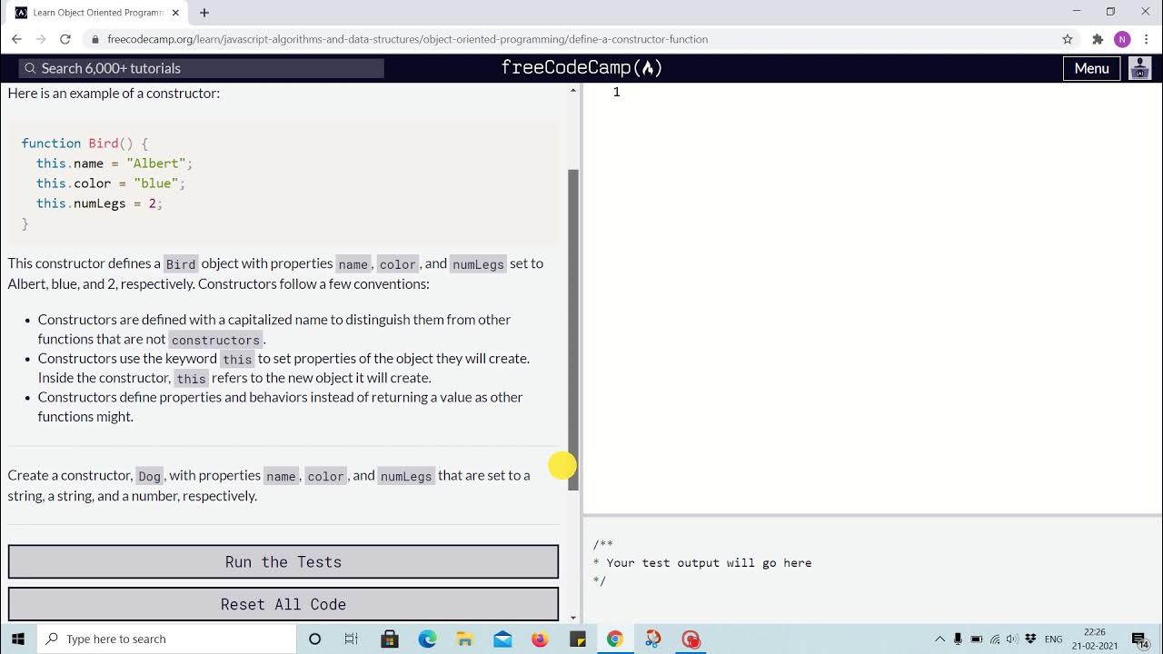 Tutorial 5 - define a constructor function - freecodecamp - YouTube