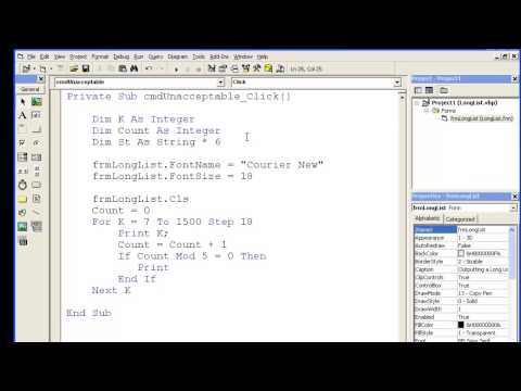 RCI ICS Visual Basic 6 - Lesson 1: Output a Long List of Numbers