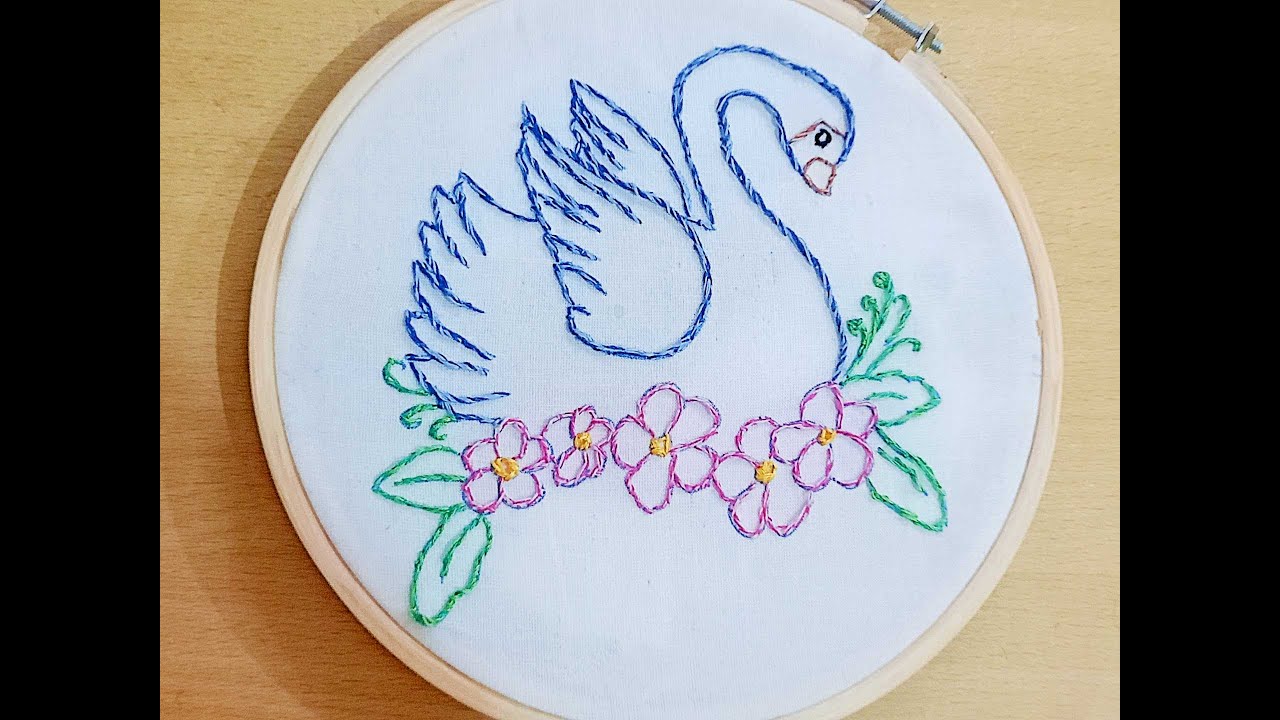 Beautiful Swan embroidery| Stem stitch| Multicolor thread| how to embroider