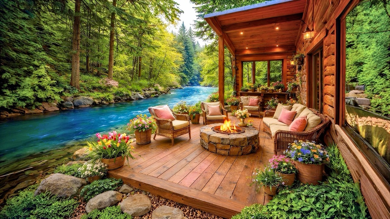 Relaxing Campfire by the Lakeside Cabin 🌺 Timeless Water and Forest Ambience