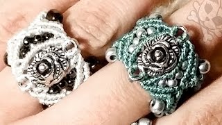 cosy rose micro macrame ring with beads and weaving