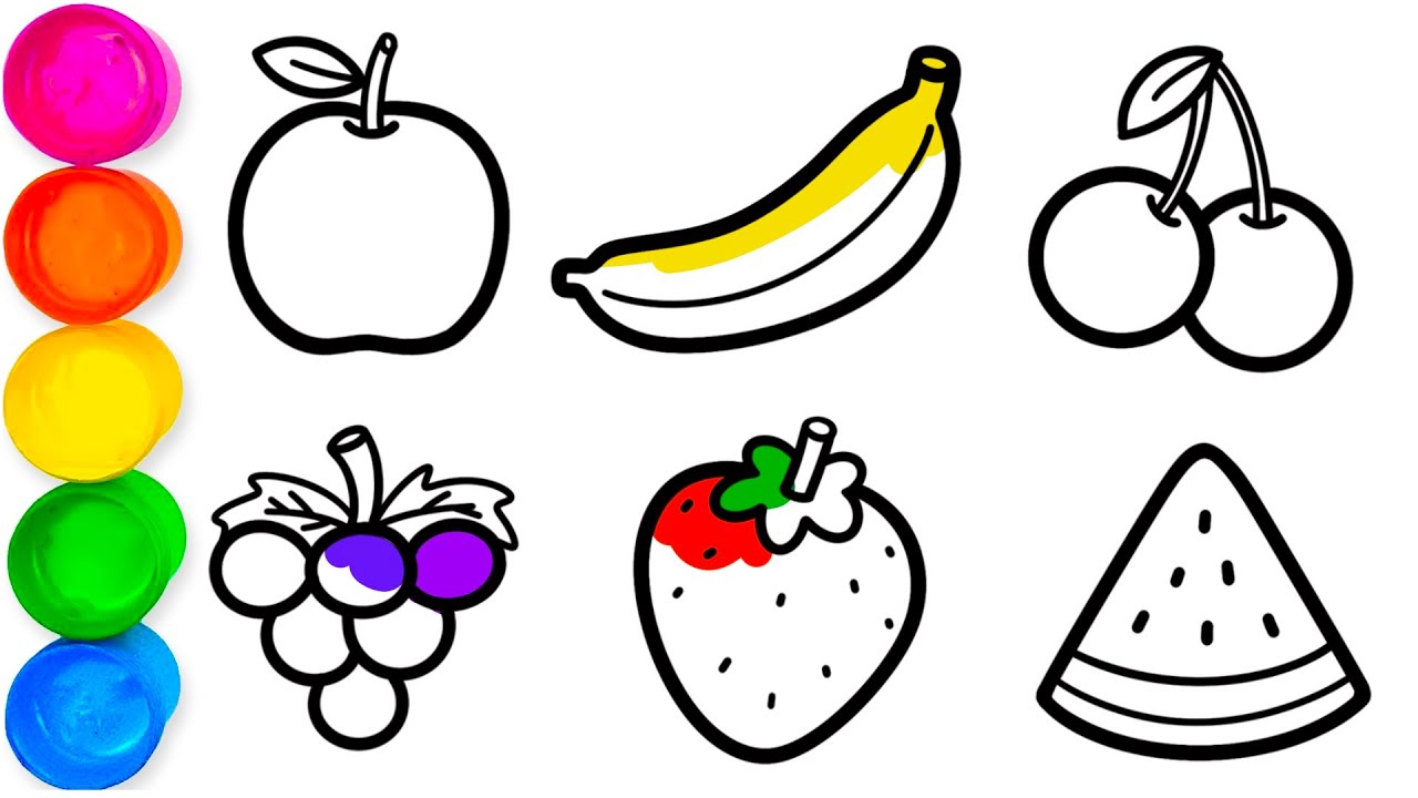 Drawing And Coloring Fruits 🍎🍇🍌🍉🍒🍓Drawings For Kids How to Draw