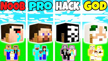 Minecraft: FAMILY HEAD BLOCK HOUSE BUILD CHALLENGE - NOOB vs PRO vs HACKER vs GOD in Minecraft