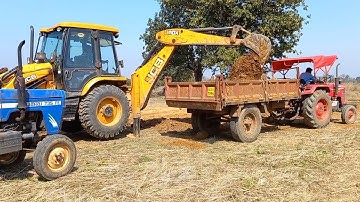 Jcb 3dx Backhoe Machine Loading Soil On Mahindra Yuvo And Swaraj Tractors | Jcb Tractor Cartoon