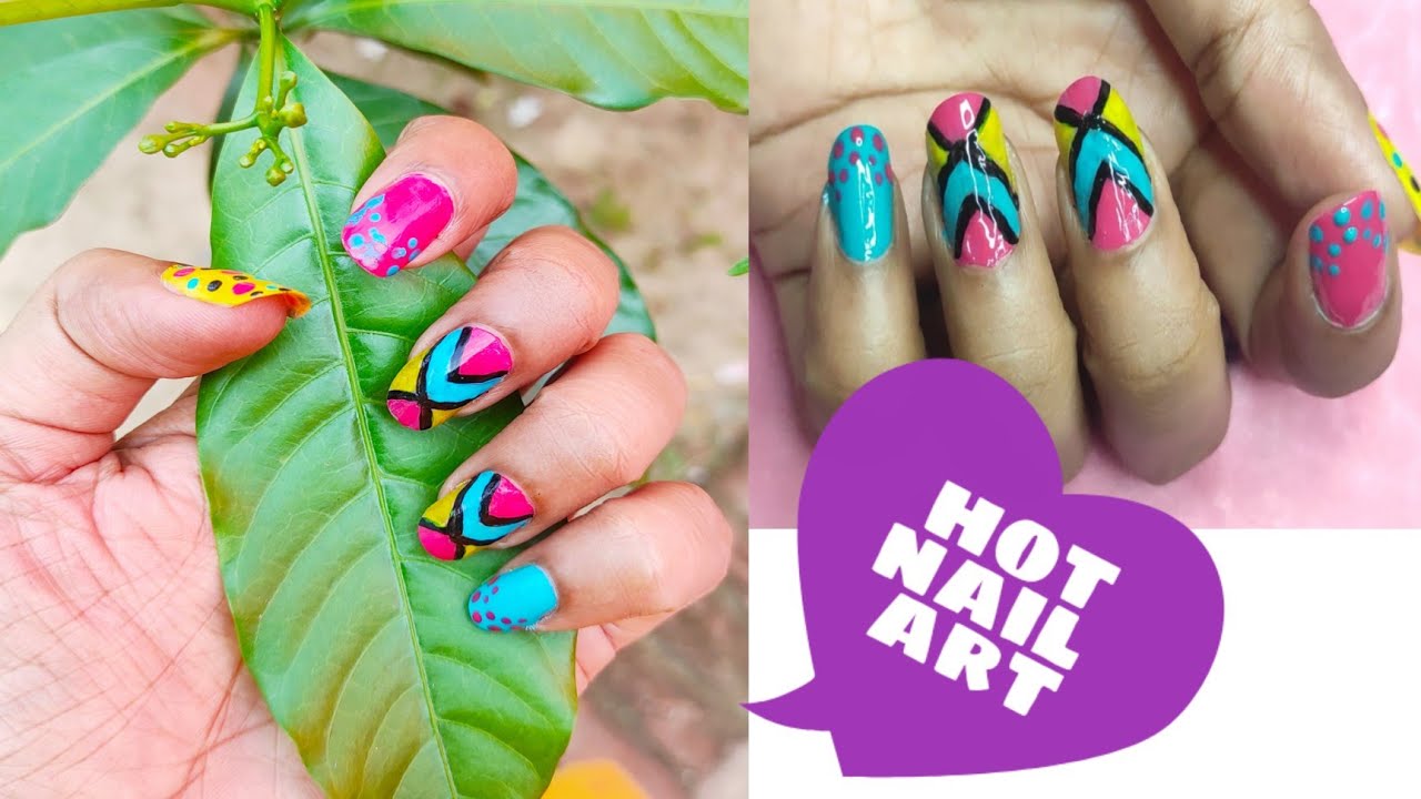 Easy hot nail polish design | summer season multi color nail paint 2021 -  YouTube