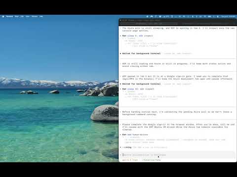Split-screen demo: agent terminal on left driving Azure, AWS, and GCP portals through WebCLI.