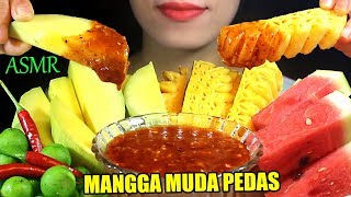 【ASMR】Sour Mango, Pineapple, Sour Dracontomelon WITH SPICY SAUCE (Mangga Muda, Nanas PEDAS)