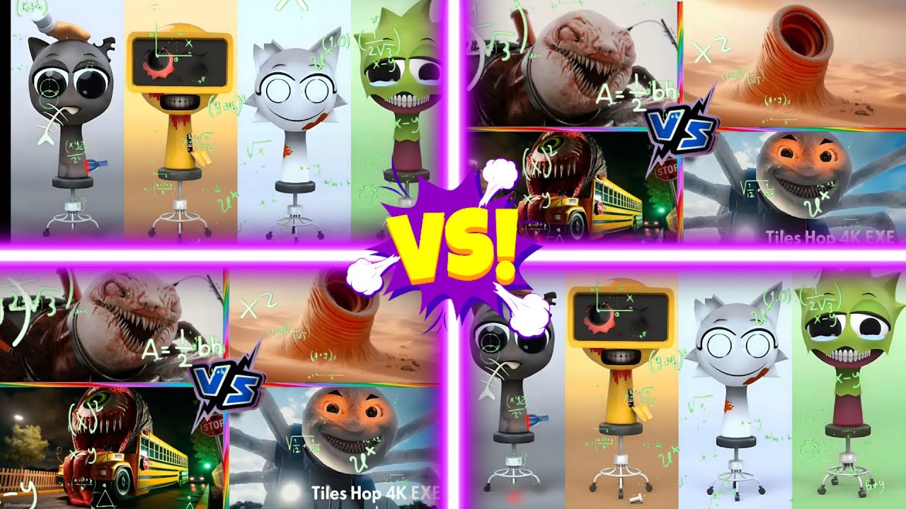 INCREDIBLE SPRUNKI Vs  Choo choo Charles Vs Erosion Worm Vs School Bus Vs Cursed Thomas _ Tiles Hop