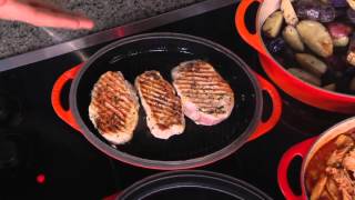 Le Creuset 4.5 qt Oval Dutch Oven w/Grill Pan Lid & Accessories on QVC