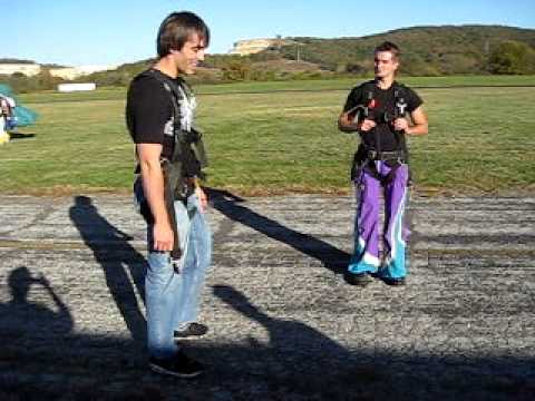Chris and Ryan landing, 1st skydive, 10/16/2010