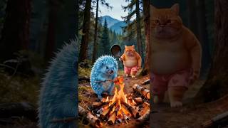 Funny Cat vs Hedgehog Adventure 😂🐱🦔 | Forest Camp Challenge Gone Wrong! #shorts