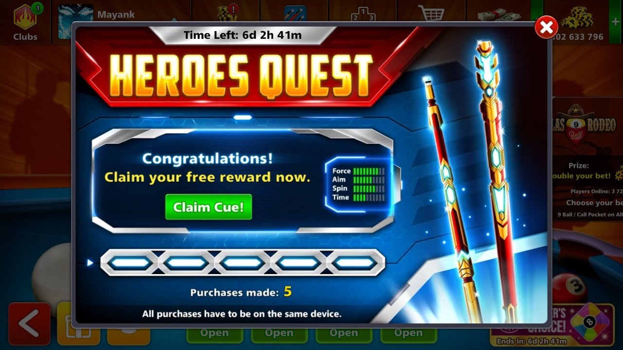 Claming Heroes Quest ,Iron Cue And Purchase 5 offer | 8 ball pool | 8bp
