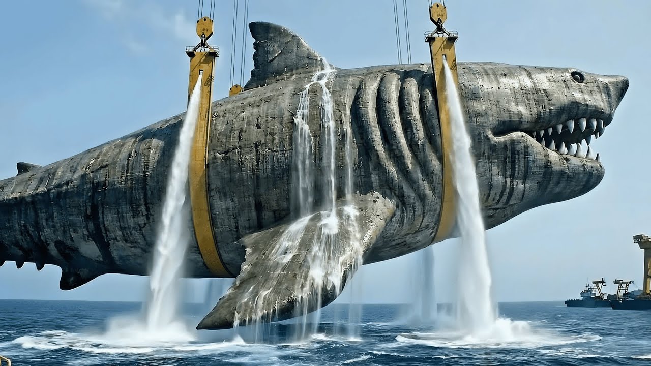Unbelievable Restoration: Giant Ancient Stone MEGALODON Statue Recovered from Ocean Floor