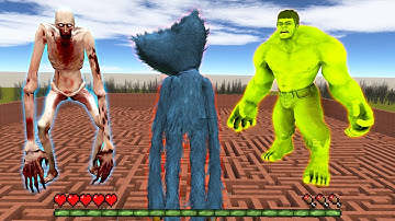 GIANT HUGGY WUGGY VS SCP-096 VS HULK IN MAZE!? In Garry