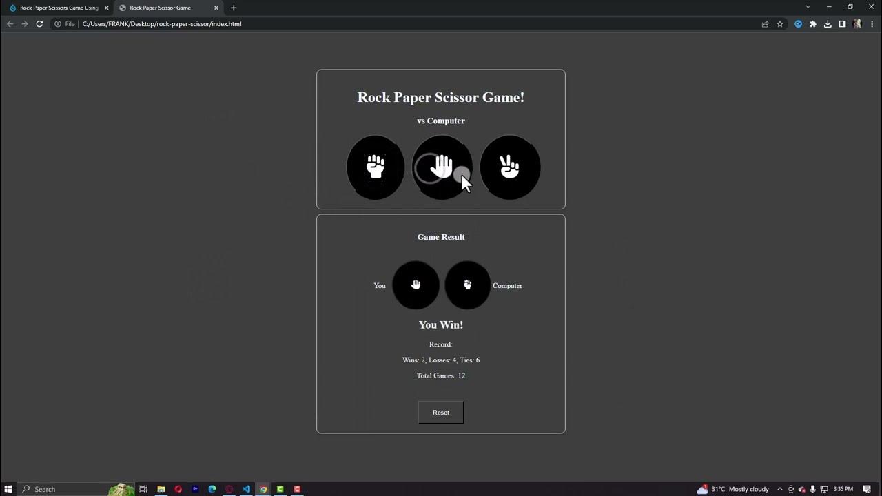 Rock Paper Scissors Game Using HTML, CSS and Javascript with Source ...