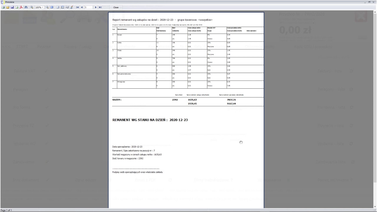 Fakturki SQL - wydruk remanentu - FlySoft.pl - SolidneProgramy.pl