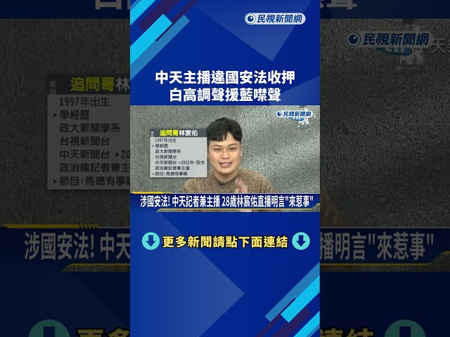 中天林宸佑違國安法遭羈押 白高調聲援藍噤聲－民視新聞
