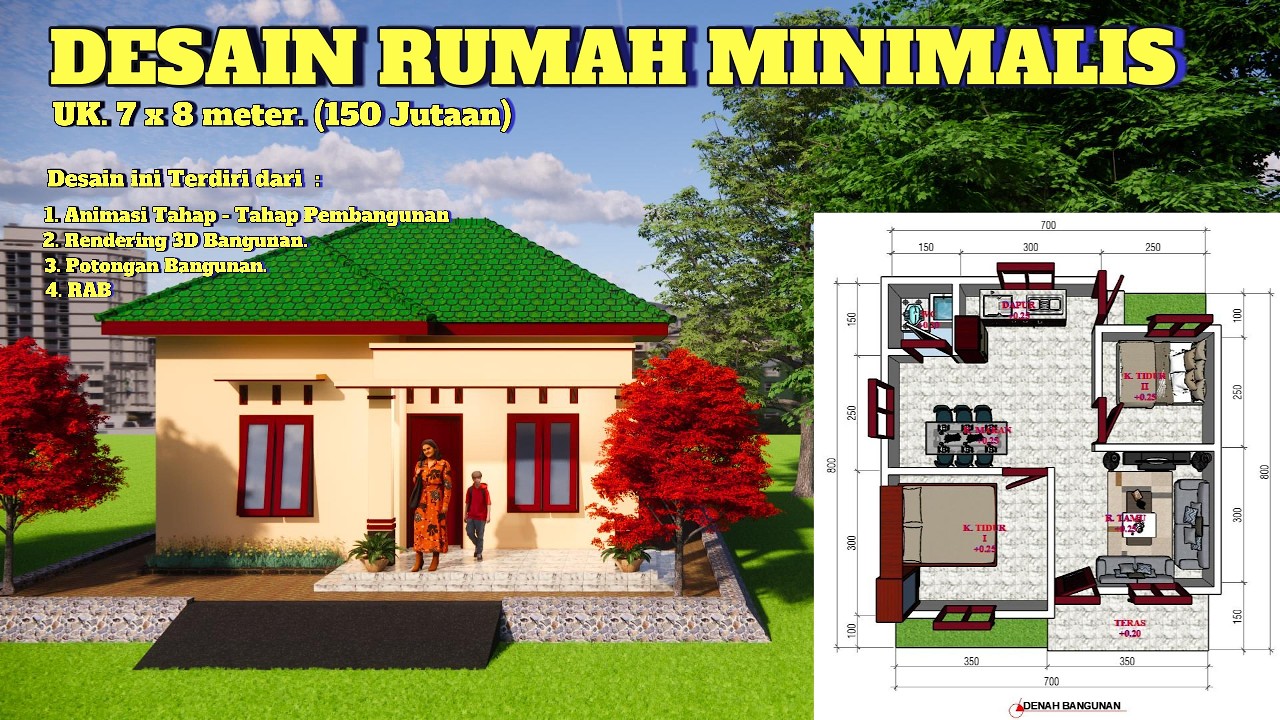 Desain Rumah 7x8 Meter. ~ Lengkap dengan RAB, dan Detail Bangunannya.