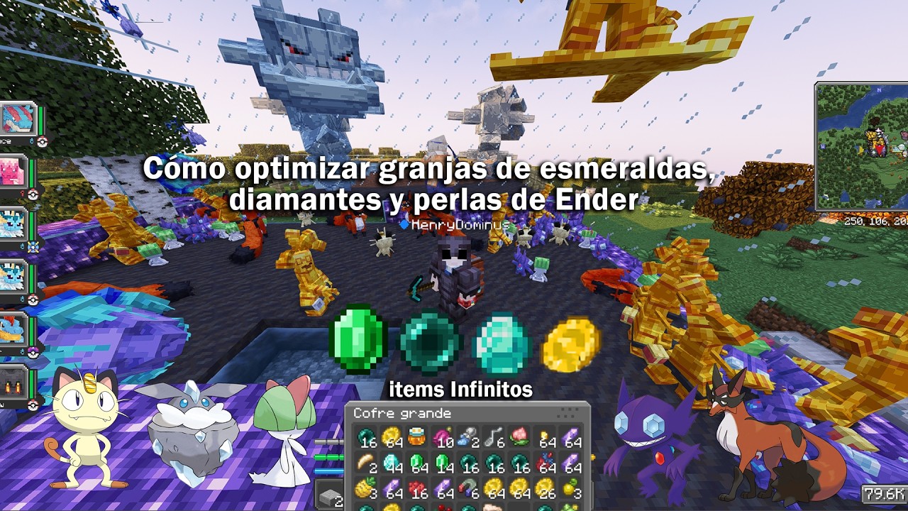 Cómo optimizar granjas de esmeraldas, diamantes y perlas de Ender en Cobblemon en Minecraft #pokemon