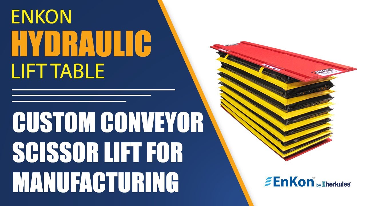 v1223 01 enkon custom engineered hydraulic scissor lift table transfer conveyor top manufacturing