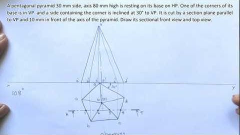 EST 110 KTU Engineering Graphics || Section of solids|| vertical section plane|| pentagonal pyramid