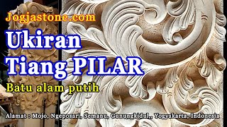 Ukiran tiang pilar untuk teras dari batu alam putih sistem tempel