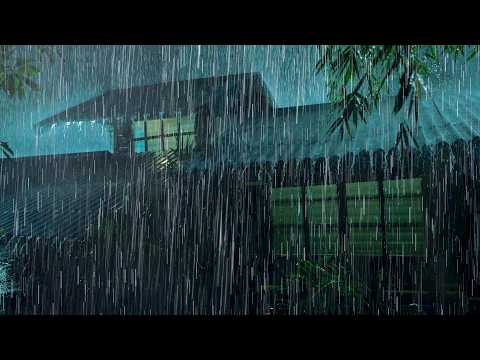 Fall Asleep Naturally (NO ADS) Heavy Night Rain & Distant Thunder on Metal Roof in a Rainforest