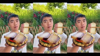 Countryside  FoodYummy Eating Braised Pork Belly With Sweet Potatoes and Green Vegetables#food #EP 1