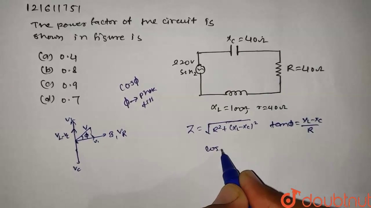 The power factor of the circuit shown in figure is YouTube