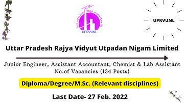 UPRVUNL | Junior Engineer, Assistant Accountant, Chemist & Lab Assistant Recruitment | 2022 |
