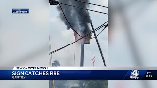 Roadside sign catches fire in Gaffney, fire marshal says