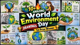 Environment day poster drawings for competition/1st Prize winner🏆drawings/save environment drawings