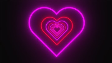 Neon purple-red heart-shaped tunnel on a black background. Video Loop | 10 minutes