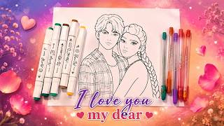 Romantic Couple Coloring Love Coloring Page Tutorial