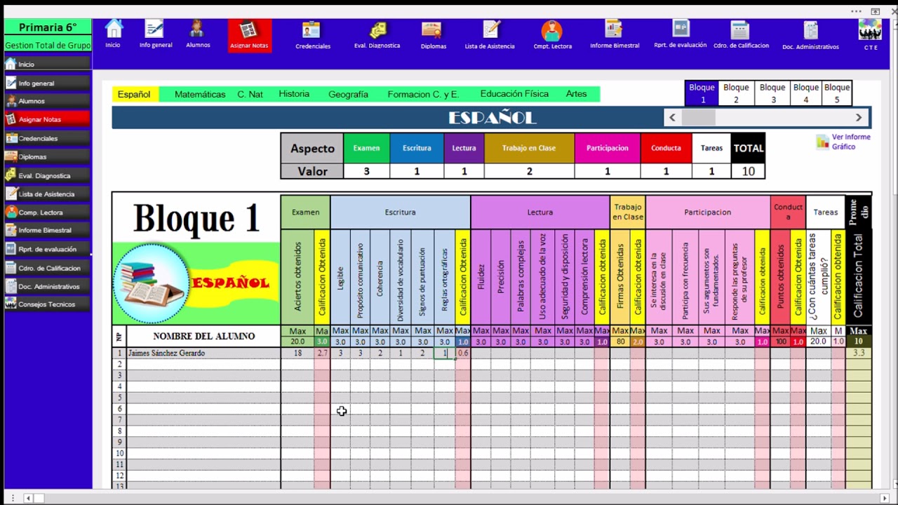 Escala de notas excel