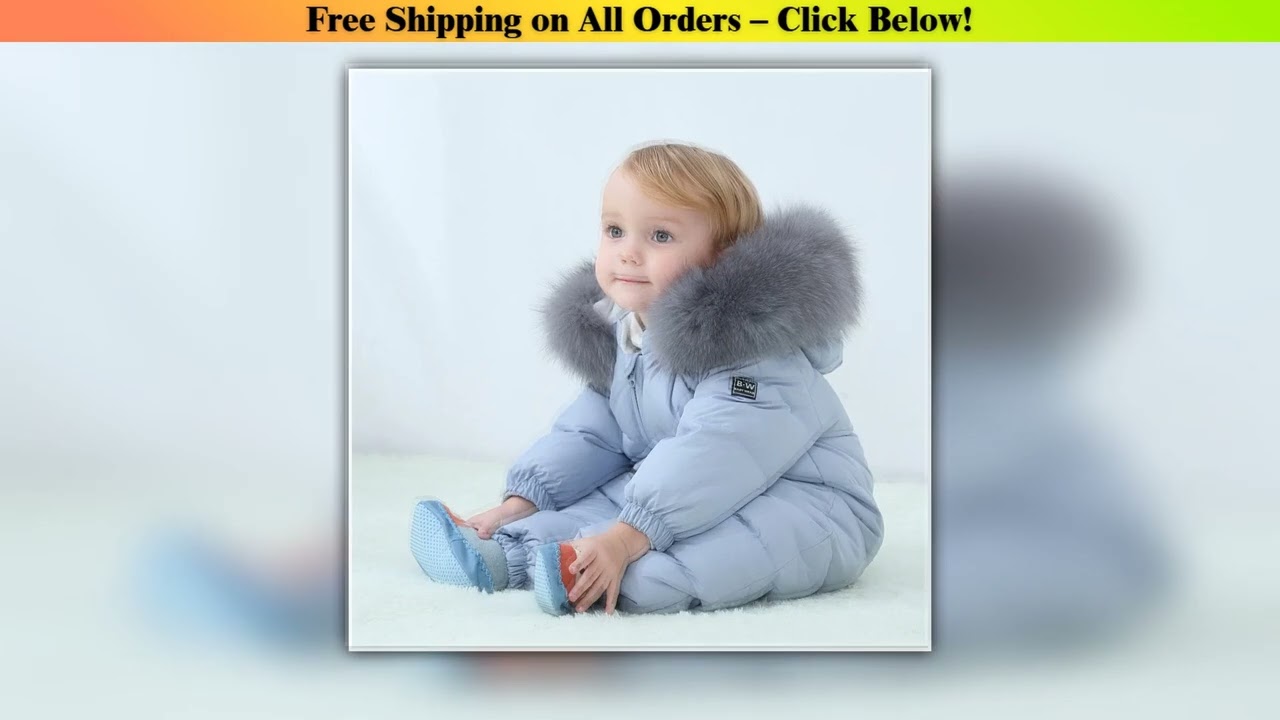 30 Degree Russian Winter Kids Jumpsuits Real Fox Fur Plus Velvet Newborn Overalls Infant Little