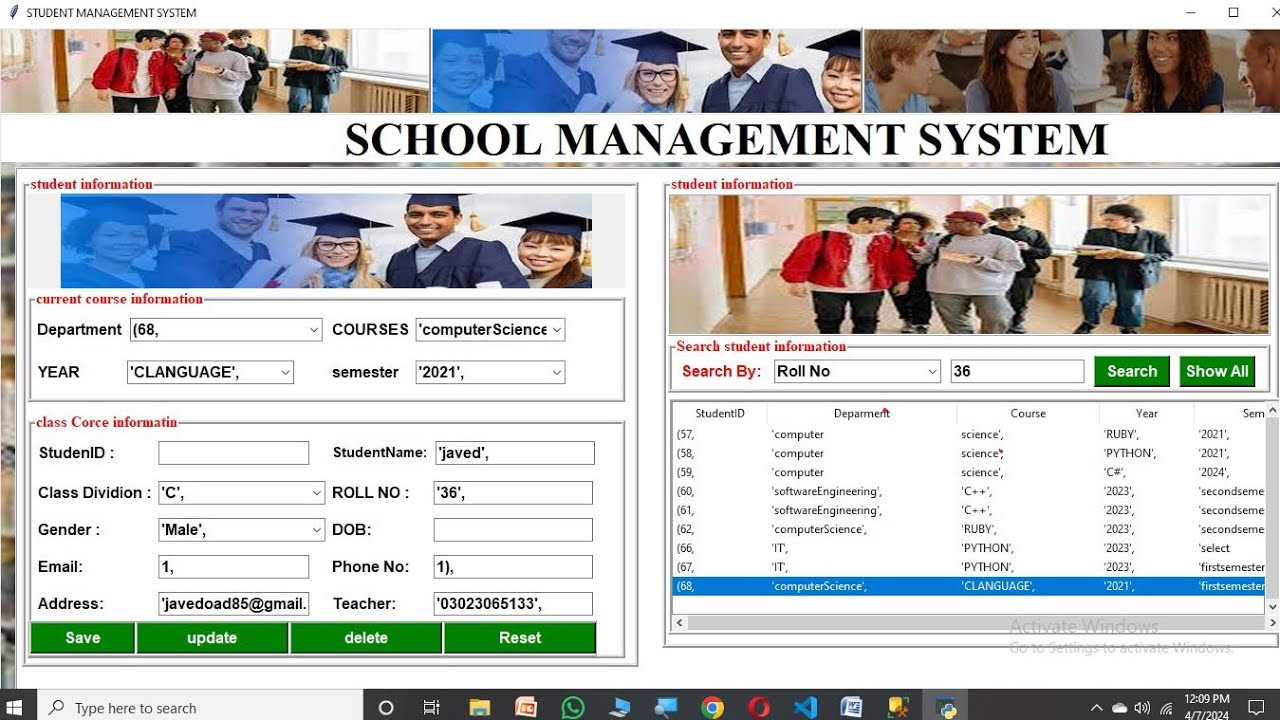 tkinter school management system - YouTube