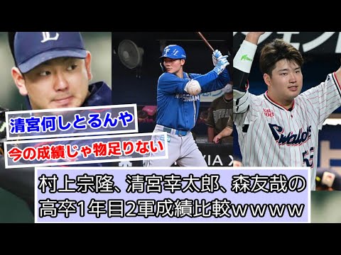 村上宗隆、清宮幸太郎、森友哉の高卒1年目の2軍成績比較wwww【ヤクルトスワローズ】【日ハム】【オリックス】【なんJ野球】