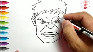 Very Easy , How To Draw Hulk Face Drawing And Coloring For Kids, Toddlers