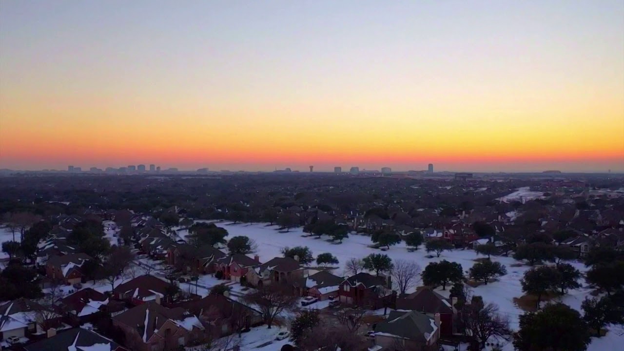 Frisco Texas Aerial Drone Footage of Freezing Snow Storm 2021